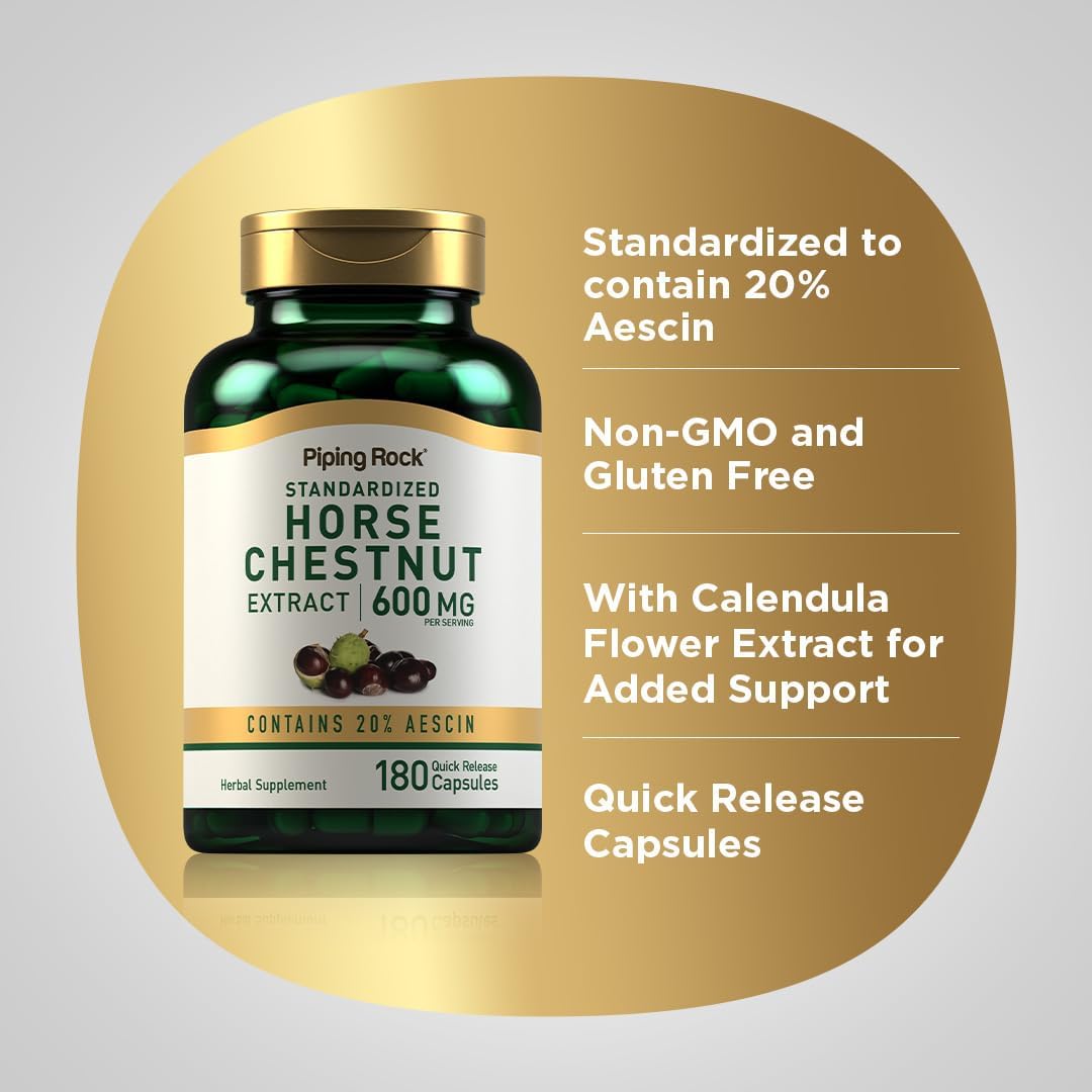 Piping Rock Horse Chestnut Extract Supplement | 180 Capsules | with Aescin and Calendula | Non-GM, Gluten-free - görsel 4