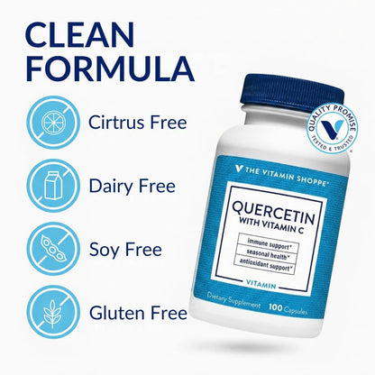 The Vitamin Shoppe Quercetin + C – Citrus Free – 1400mg Vitamin C & 500mg Quercetin – Immune Support – 100 Capsules