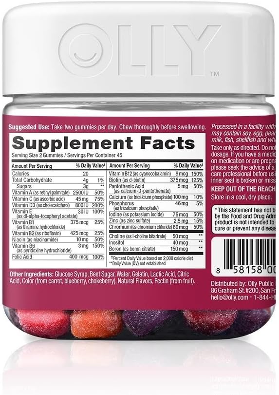 OLLY Perfect Women's Multivitamin Gummy Food Supplement with Biotin & Folic Acid, Blissful Berry, 90 Gummies (45 Day Supply) - görsel 2
