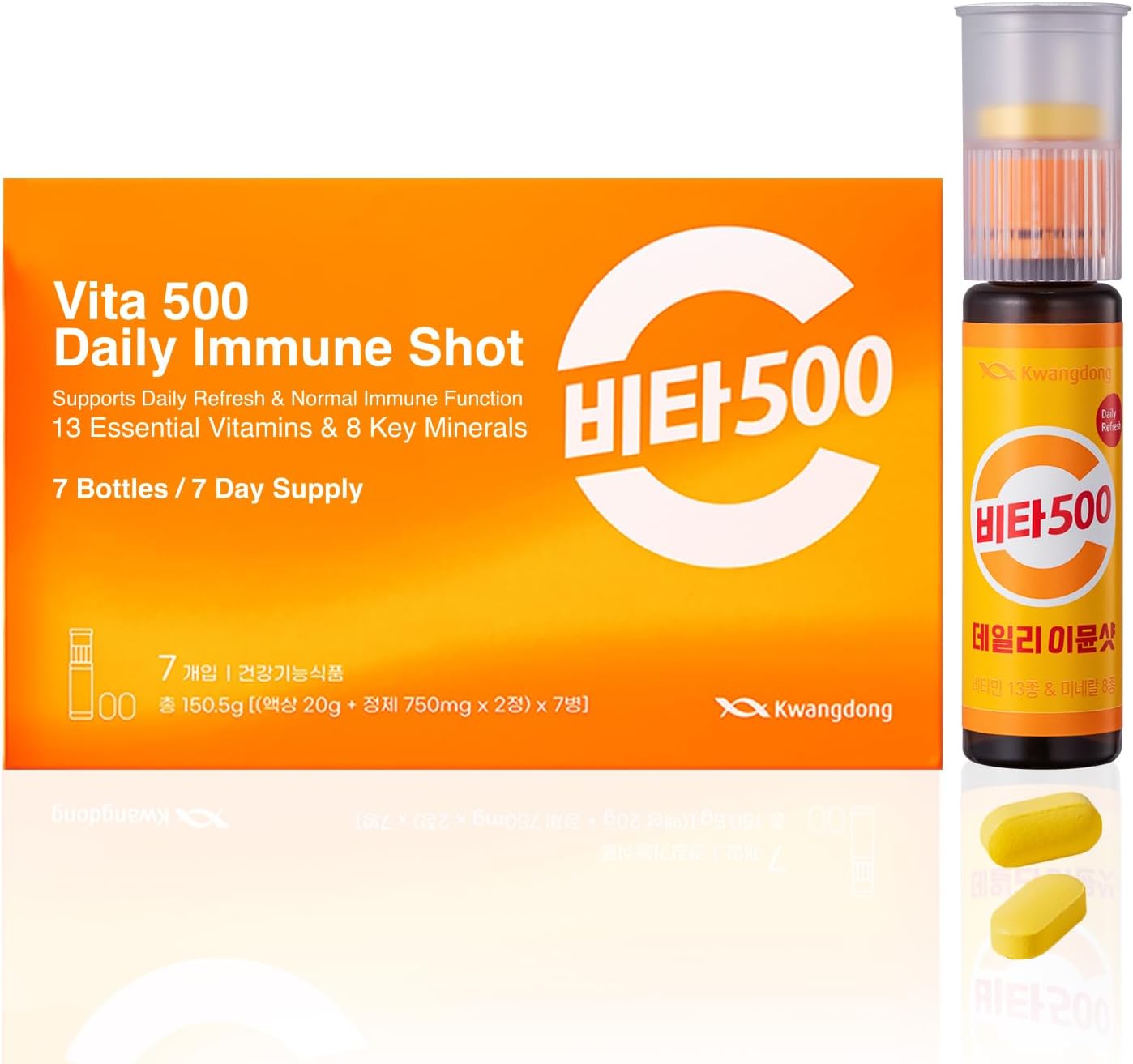 KWANGDONG Vita500 Daily Immune Support Shot - 13 Vitamins & 8 Minerals, 7 Bottles - görsel 1