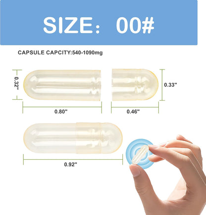 VGTPC Size 00 Empty Gelatin Capsules (Separated) - 5000 Count Clear Capsules for DIY Supplement Filling