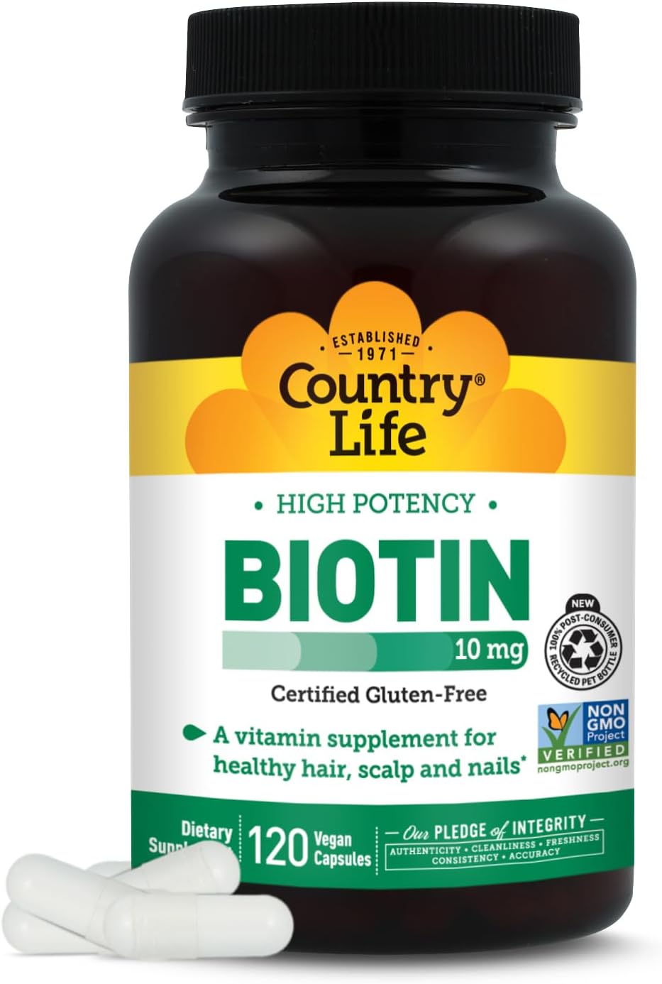 Country Life High-Potency Biotin 10 mg (10,000 mcg) - Vegan & Gluten-Free Biotin Supplement for Hair, Skin & Nails, Energy Metabolism - görsel 1