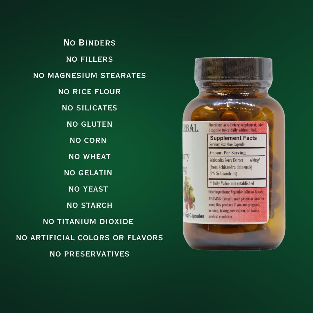 Barlowe's Herbal Elixirs Schisandra Berry Extract - 9% Schisandrins, 600mg, 60 Vegetable Capsules - görsel 5