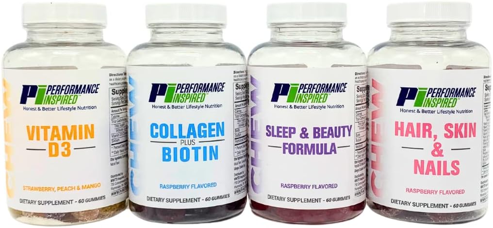PERFORMANCE INSPIRED Nutrition Collagen + Biotin Gummies – Hydrolysed Marine Collagen – Supports Hair, Skin & Nails – Raspberry Flavour – 60 Count - görsel 8