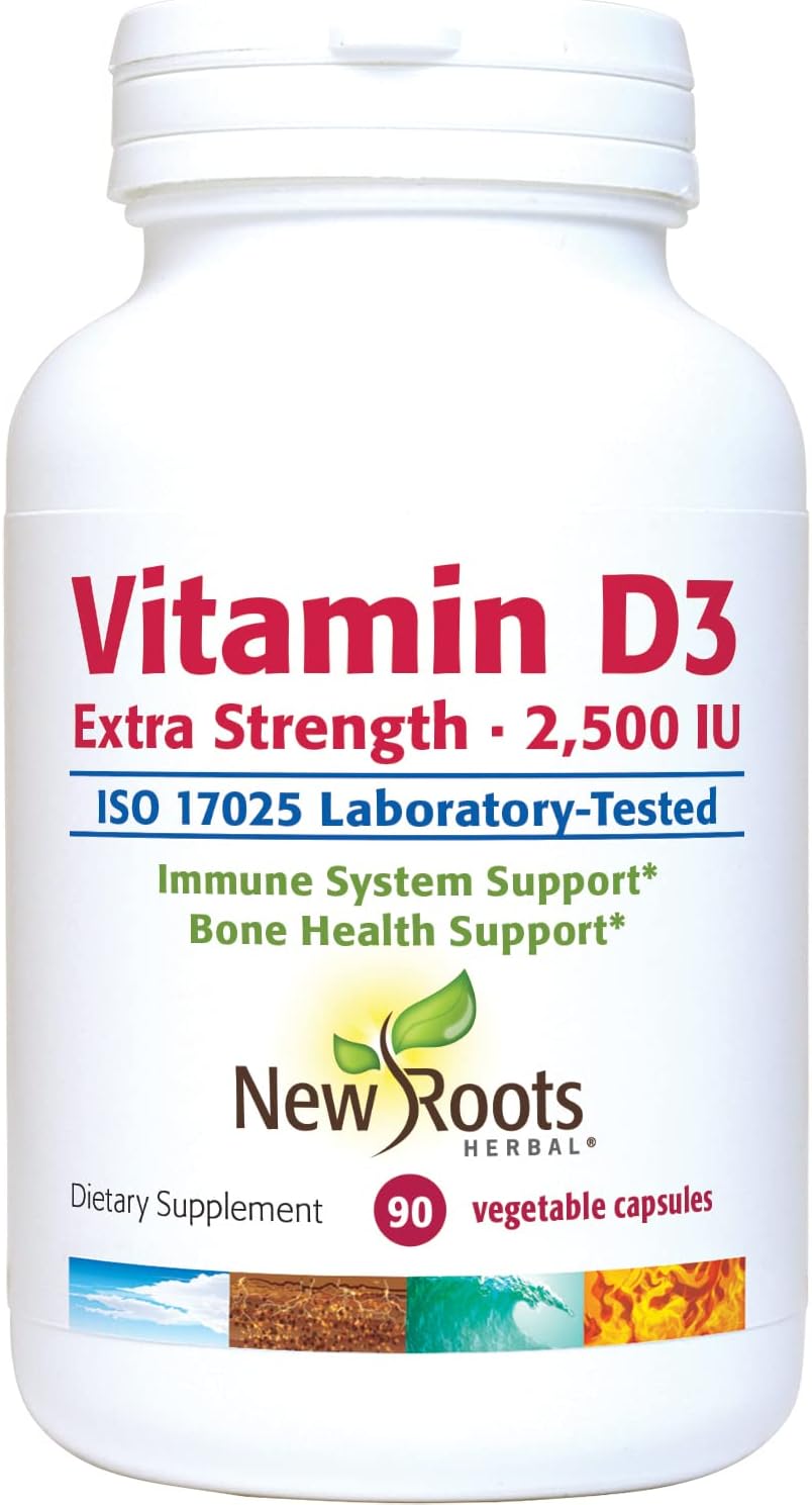 NEW ROOTS HERBAL Vitamin D3 2,500 IU (62.5 µg) – Non-GMO & Gluten-Free (90 Veg Caps) - görsel 1