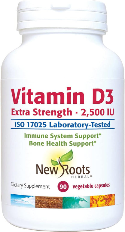 NEW ROOTS HERBAL Vitamin D3 2,500 IU (62.5 µg) – Non-GMO & Gluten-Free (90 Veg Caps)