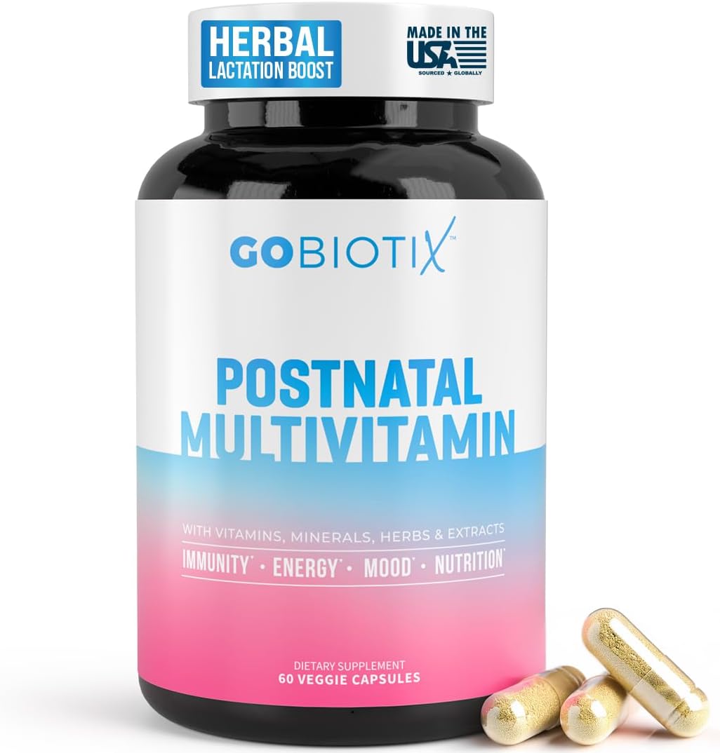 GOBIOTIX Postpartum Vitamins for Breastfeeding Mum - Postnatal Lactation Supplement with Organic Herbs, Minerals and Nutrients, Non GMO, Vegan, 60 Capsules - görsel 1
