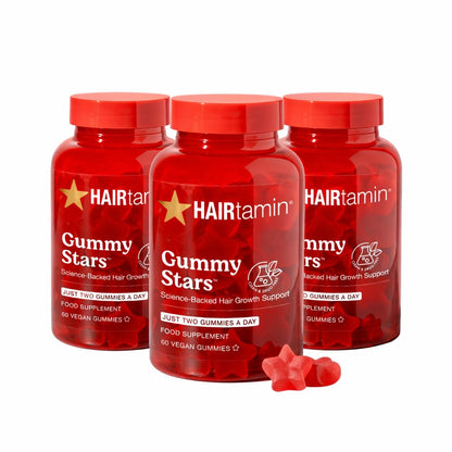 HAIRtamin Vegan Gummy Stars Hair Vitamins – Non-GMO Natural Biotin Gummies for Healthy Hair, Skin and Nails (3-Pack)