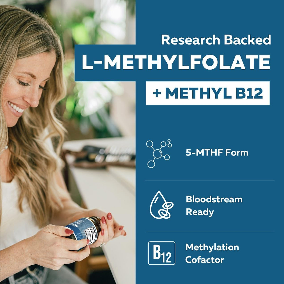 L Methylfolate 7.5mg plus Methyl B12 – Active 5-MTHF Form, MTHFR Supplement - görsel 2