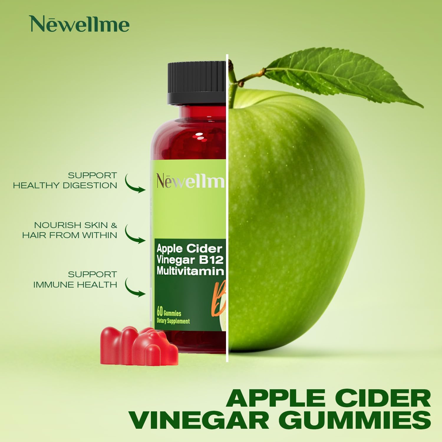 Apple Cider Vinegar Gummies with B12 – Energy & Digestion Support (90 Gummies) - görsel 3