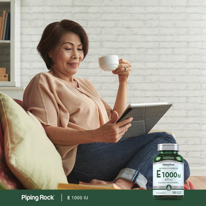 Piping Rock Vitamin E 1000 IU Soft gel capsule Capsules | 671mg | 100 Pills | D-Alpha Tocopheryl Supplement | Non-GMO, Gluten-free