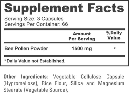 NusaPure Bee Pollen 1500mg - 200 Vegetable Capsules