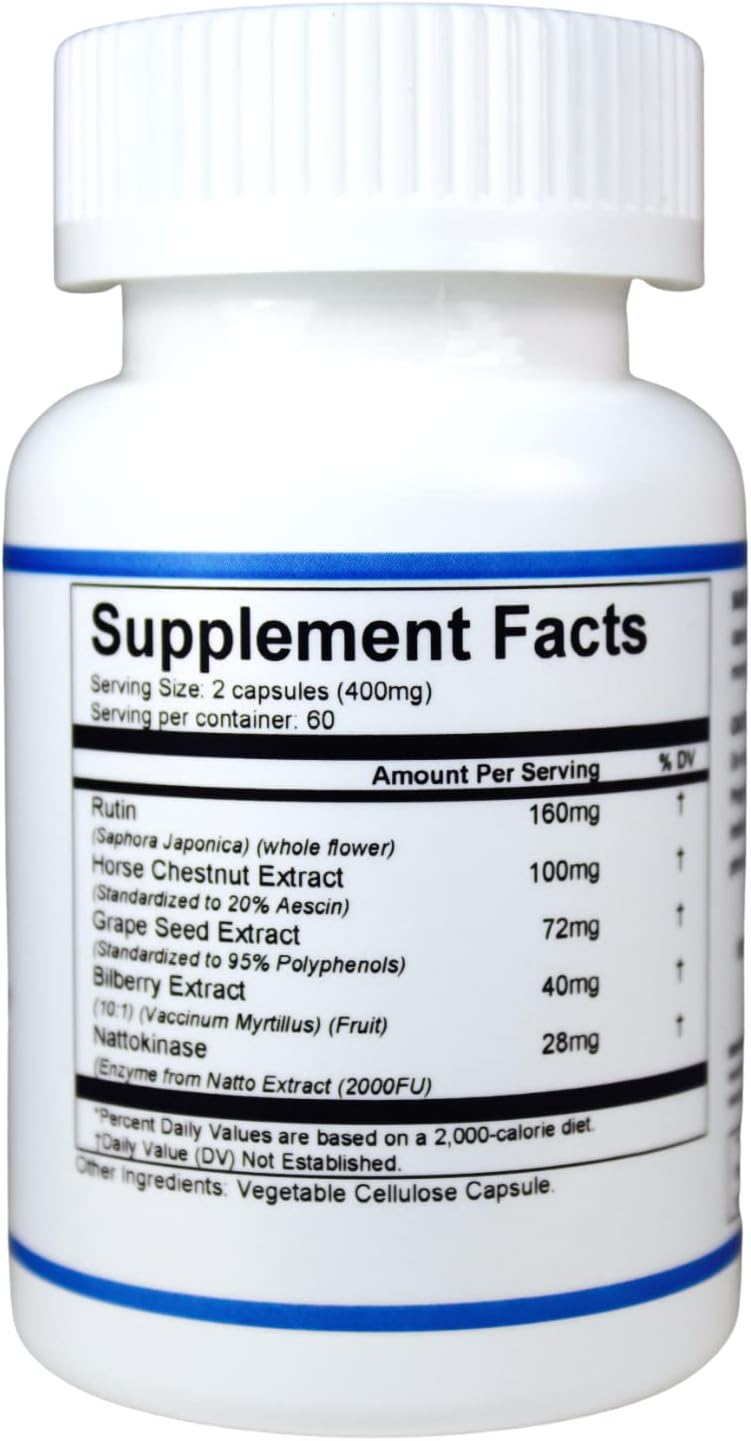 Natural Support for Healthy Veins - Rutin, Horse Chestnut, Grape Seed, Bilberry, Nattokinase - Promotes Optimal Vein Function - Circulation Support - görsel 2