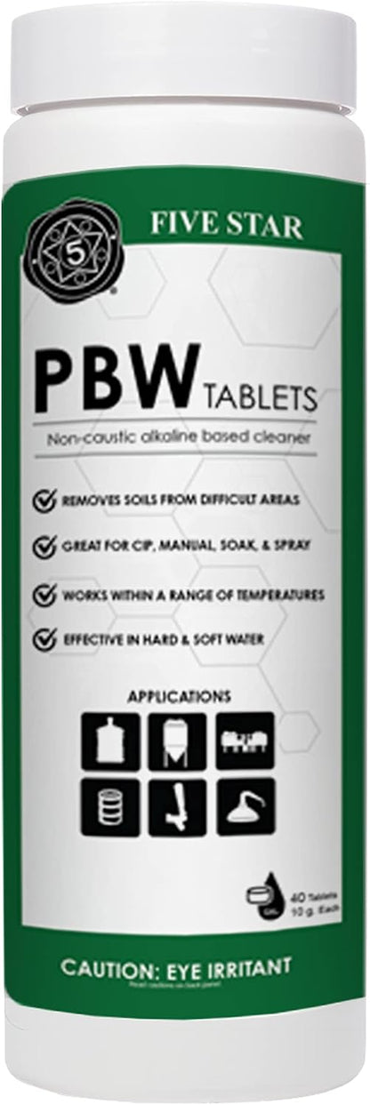 Five Star PBW Tablets - 10g (1 Tablet Per 4 Litres of Water) 40ct - Growler, Demijohn, Keg Cleaner
