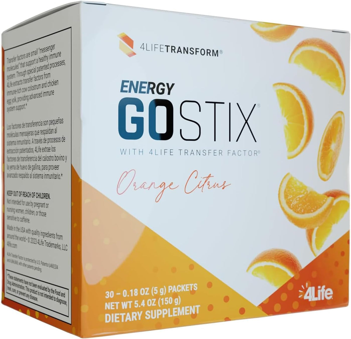 4Life Energy Go Stix Orange Citrus Drink Mix with Amino Acids, 30 Sachets – Image 1