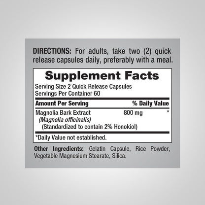 Piping Rock Magnolia Bark Extract 800mg | 120 Capsules | Standardised Herbal Supplement | with Honokiol | Non-GMO, Gluten-free