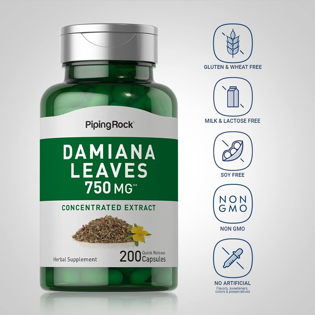Piping Rock Damiana Leaf Capsules | 200 Capsules | Traditional Herbal Supplement | Non-GMO, Gluten-free - görsel 3
