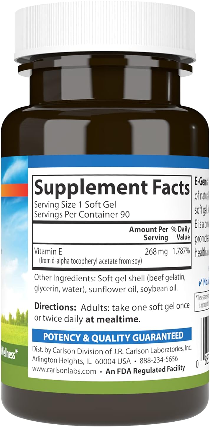 Carlson E-Gems – 400 IU (268 mg) Vitamin E Softgels – Cell Protection & Antioxidant Support - görsel 2