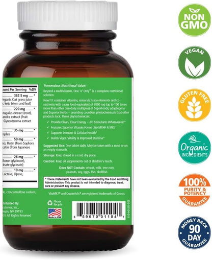 One n Only Whole Food Multivitamin by Pure Essence - Super Energising Once Daily with Superfoods, Minerals, Enzymes, Vitamin D3, B12, Biotin - 90 Tablets