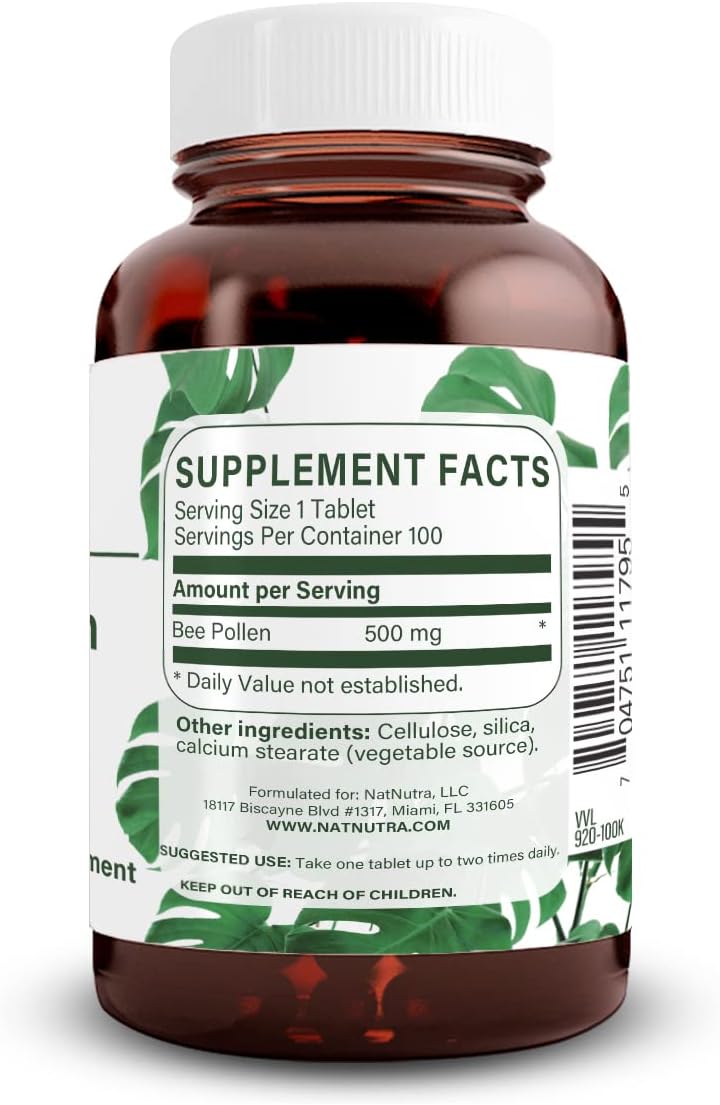 Natural Nutra Bee Pollen 500 mg – Vitality & Immune Support, 100 Tablets - görsel 2