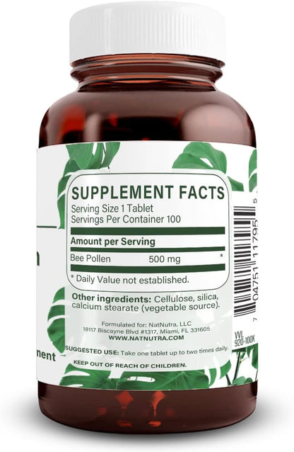 Natural Nutra Bee Pollen 500 mg – Vitality & Immune Support, 100 Tablets