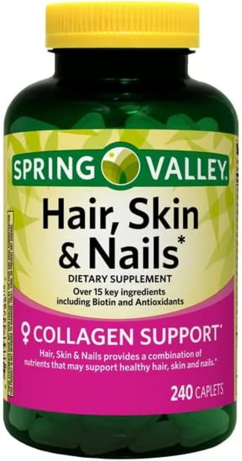 Spring Valley Hair, Skin & Nails Complex with Biotin and Collagen, 240 Caplets - görsel 1