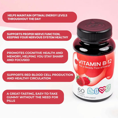 LIVS Vitamin B12 Gummies | 1500mcg Methylcobalamin | Raspberry Flavour | 120 Count