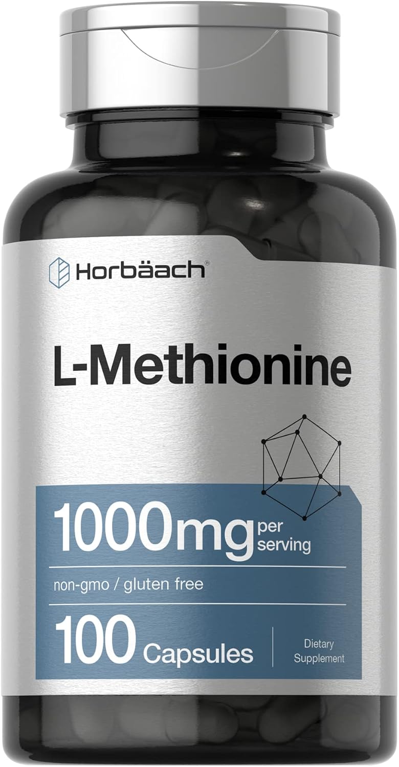 Horbäach L-Methionine 1000mg | 100 Capsules | Non-GM, Gluten-free Free Form Supplement - görsel 1