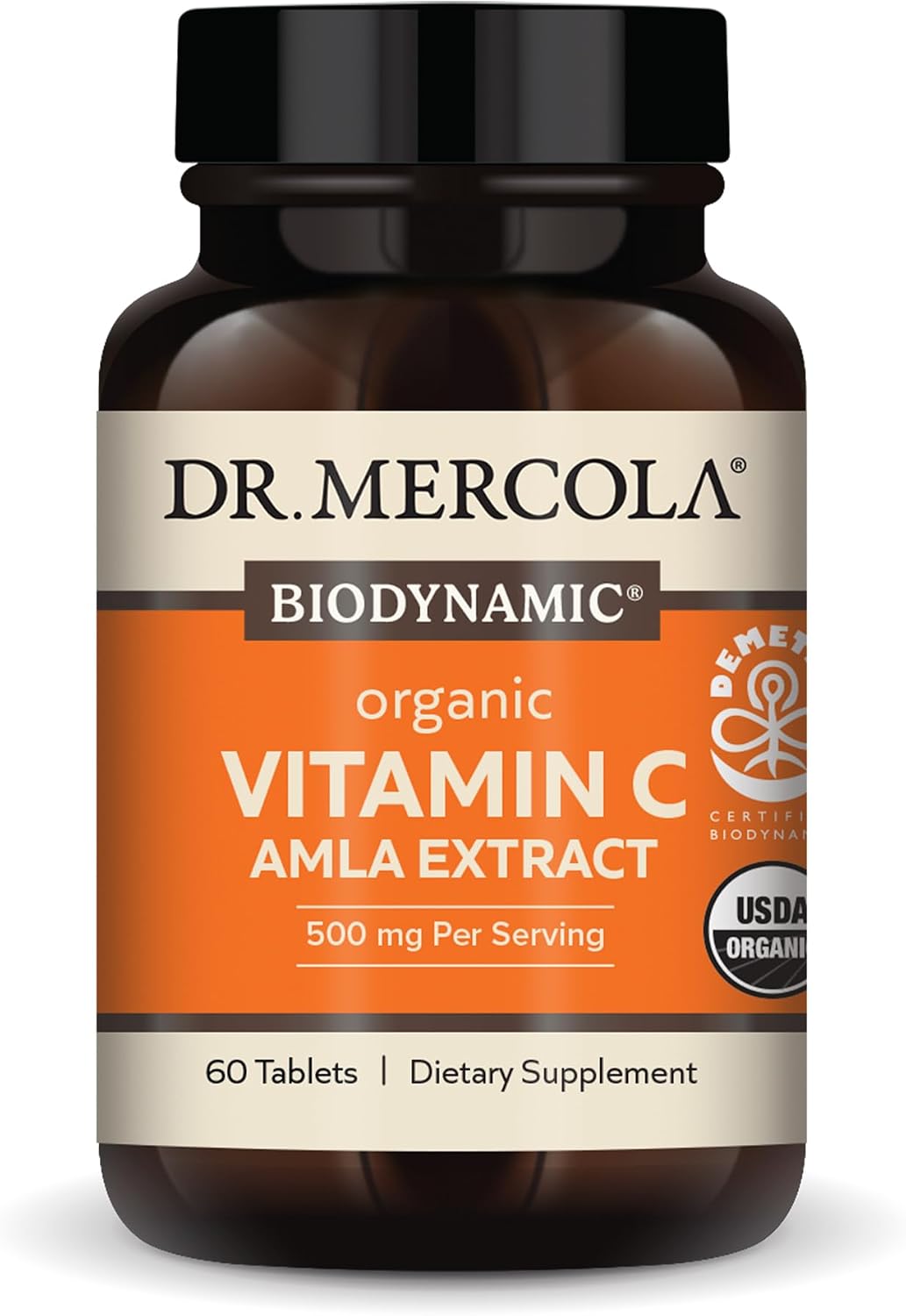 Dr. Mercola Biodynamic Organic Vitamin C Amla Extract, 30 Servings (60 Tablets), 500 mg Vitamin C, Food Supplement, Supports Normal Immune Function, Non-GMO - görsel 1