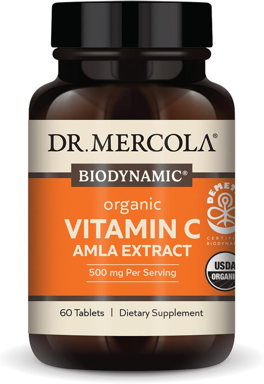 Dr. Mercola Biodynamic Organic Vitamin C Amla Extract, 30 Servings (60 Tablets), 500 mg Vitamin C, Food Supplement, Supports Normal Immune Function, Non-GMO