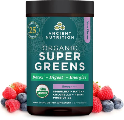 Ancient Nutrition SuperGreens Powder - Organic Mango Flavour, 12 Servings