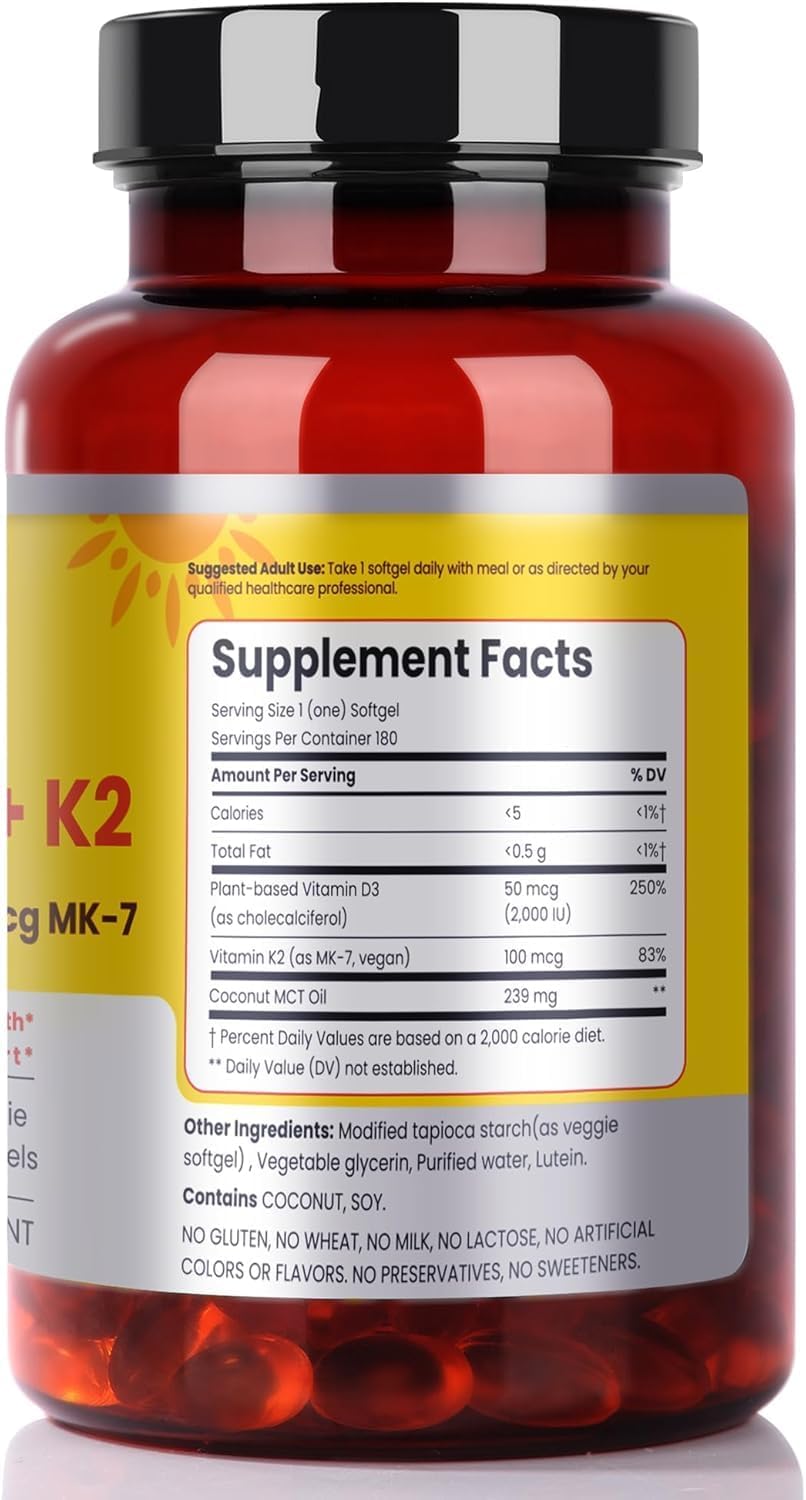 FAMILI+ Vegan Vitamin D3+K2 Soft gel capsule with Coconut MCT Oil – 2000 IU D3 + 100 mcg K2 MK-7, 180 Capsules – Image 10