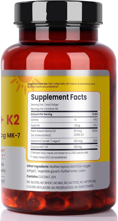 FAMILI+ Vegan Vitamin D3+K2 Soft gel capsule with Coconut MCT Oil – 2000 IU D3 + 100 mcg K2 MK-7, 180 Capsules – Image 10