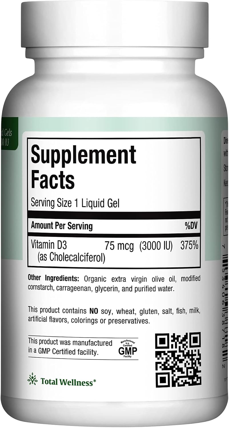 Maxi Health Vitamin D3 3000 IU (75 mcg) – Liquid Soft gel capsule Capsules for Bone and Immune Support – Non-GMO, Kosher, 180 Count - görsel 5