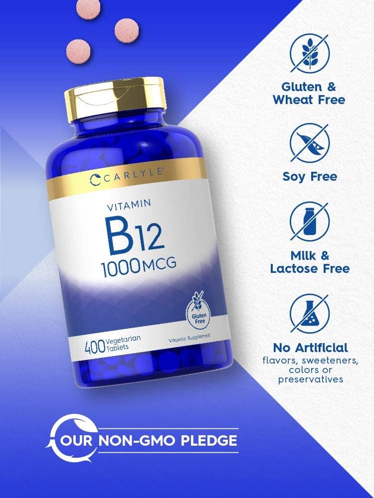 Carlyle Vitamin B12 1000 mcg | 400 Tablets | Vegetarian, Non-GMO, Gluten-Free Food Supplement - görsel 4