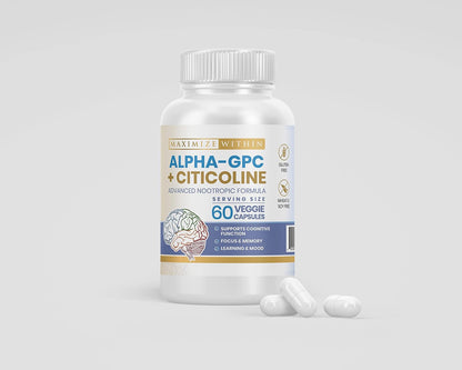 Alpha GPC + Citicoline 60 Capsules, 1600mg Concentrated Formula – Cognitive Support