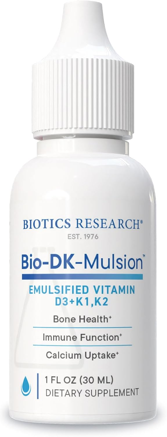 BIOTICS RESEARCH Bio-DK-Mulsion™ – Emulsified Liquid Vitamin D and K: D3 125 mcg & Vitamin K (K1, K2) 300 mcg MK-7 – Contributes to Normal Bones, Muscle Function, and Immune Support, 30 ml - görsel 1