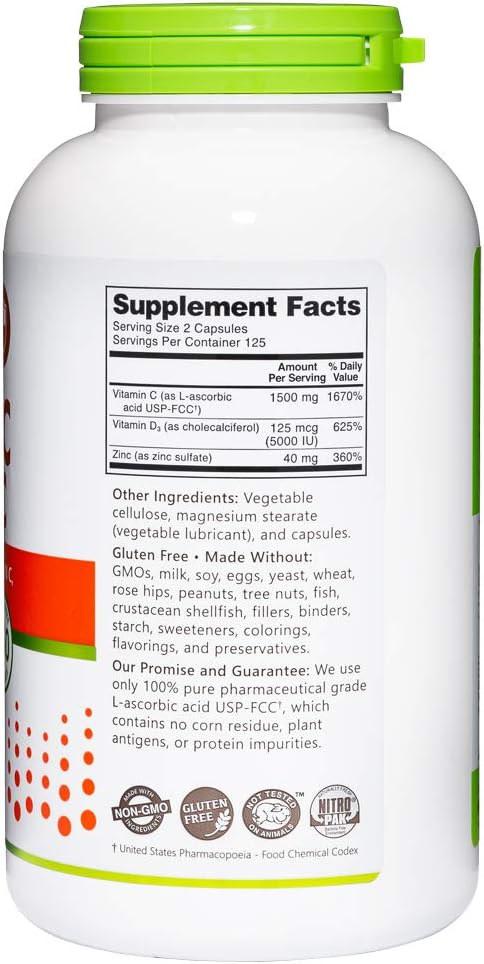 NutriBiotic Vitamin C + D3 & Zinc, 250 Capsules - görsel 5