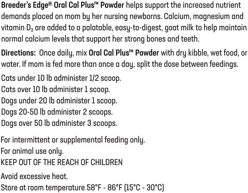 Breeder’s Edge Oral Cal Plus Powder, Calcium & Vitamin D₃ Whelping Supplement for Nursing Dogs and Cats, Supports Healthy Bones, Teeth & Lactation, 300g - görsel 9