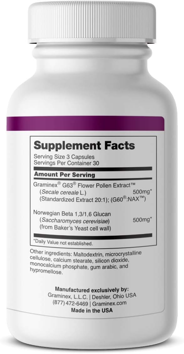 Graminex Pollimmune - 500mg Beta 1,3/1,6 Glucan and Flower Pollen Extract, 90 Vegetarian Capsules - görsel 3