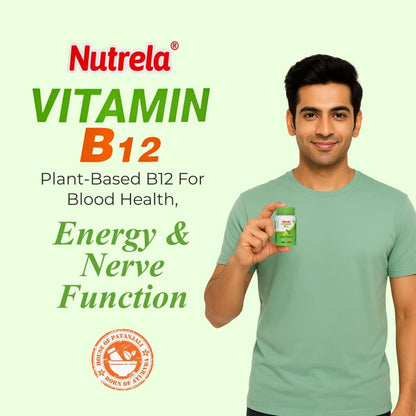 NUTRELA Patanjali Vitamin B12 Biofermented Plant Based Supplement for Men & Women with Moringa and Aloe Vera Extract - 30 Vegan Capsules (Pack of 2)