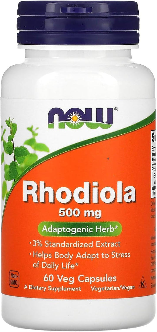 NOW Foods Rhodiola 500 mg with 3% Rosavins and 1% Salidroside, 60 Veg Capsules