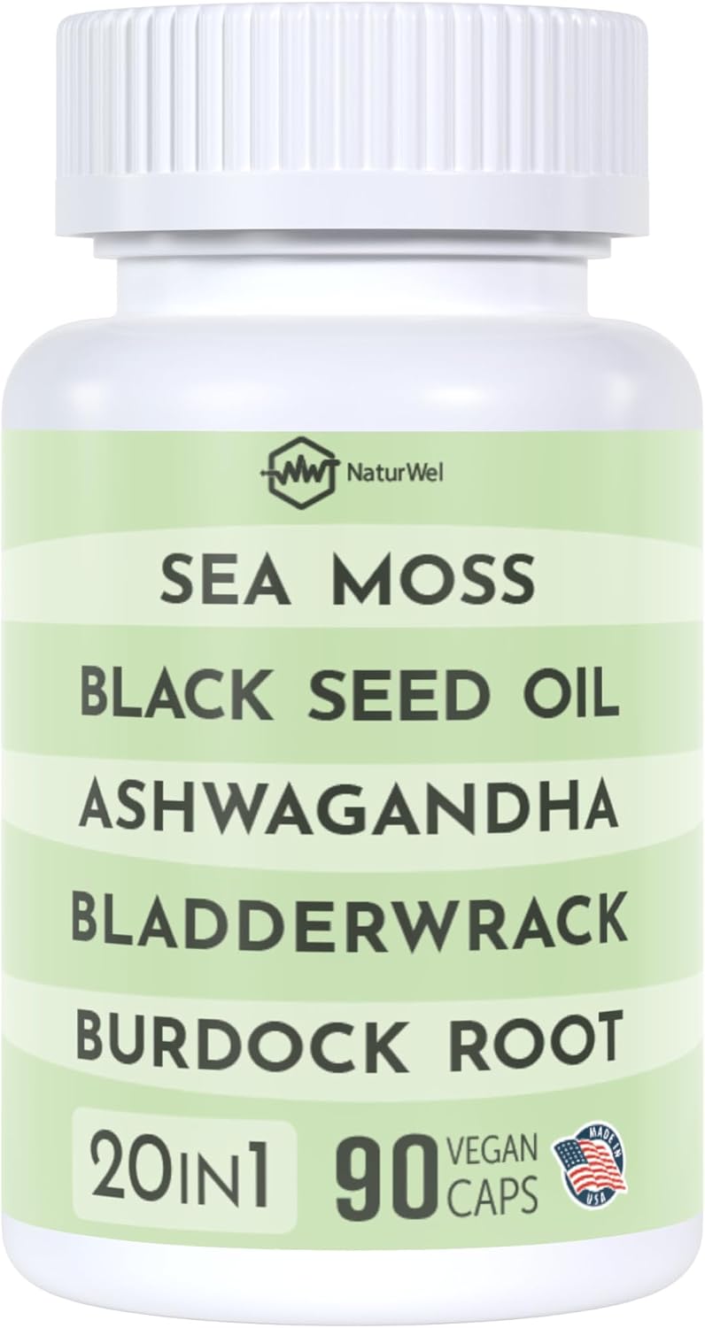 Black Seed Oil 3000mg Sea Moss 3000mg Ashwagandha 1000mg Turmeric 1000mg Burdock 1000mg Bladderwrack 1000mg with Elderberry, Manuka, Chlorophyll, Dandelion & Yellow Dock - 90 Vegan Capsules - görsel 7