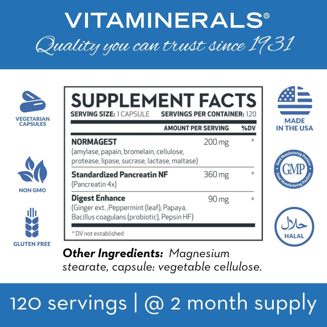 Vitaminerals 61 Normagest | Digestion Support Formula for Protein, Fats & Carbs | Vegetable Capsules (120 Capsules) - görsel 4