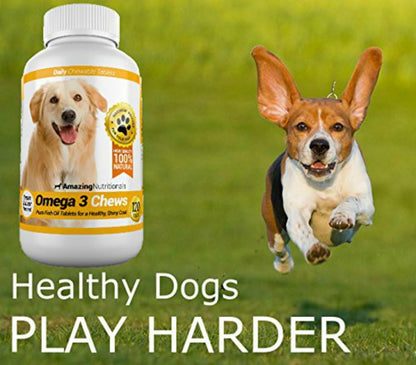 Amazing Combo Omega-3 Fish Oil and Turmeric Curcumin for Dogs – 120 Tasty Chews (2-Pack)