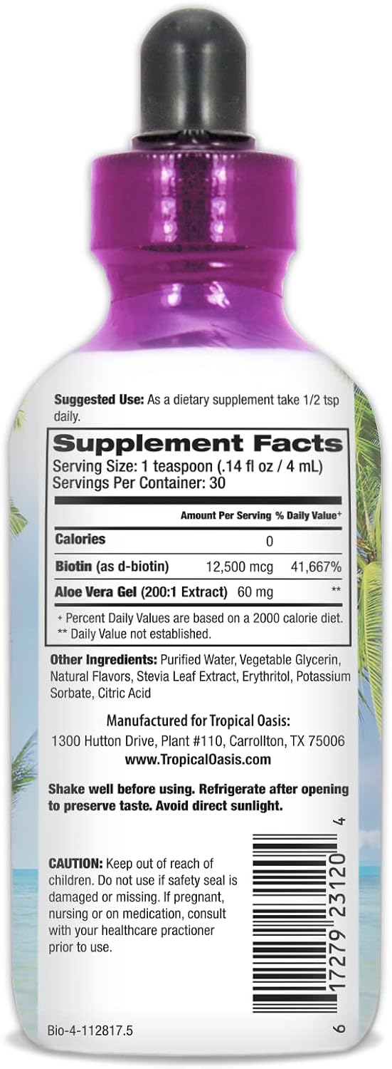 Maximum Strength Liquid Biotin Drops with Organic Aloe Vera, 12,500 mcg – 118 ml (4 fl oz, 30 Servings) - görsel 2