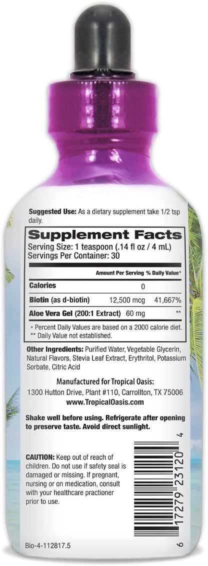 Maximum Strength Liquid Biotin Drops with Organic Aloe Vera, 12,500 mcg – 118 ml (4 fl oz, 30 Servings)