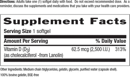 Country Life Vitamin D3 2500 IU – Non-Fish Derived, High Strength Vitamin D3 for Bone Health, Immune Support & Calcium Absorption – Certified Gluten-Free, 200 Softgels
