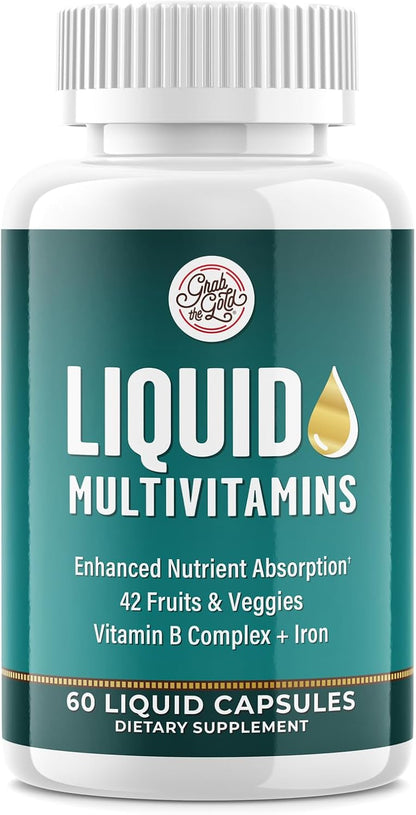 Grab The Gold Liquid Women's Multivitamin Capsules with Iron, 42 Fruit & Vegetables - Fast Absorption for Daily Energy & Wellness