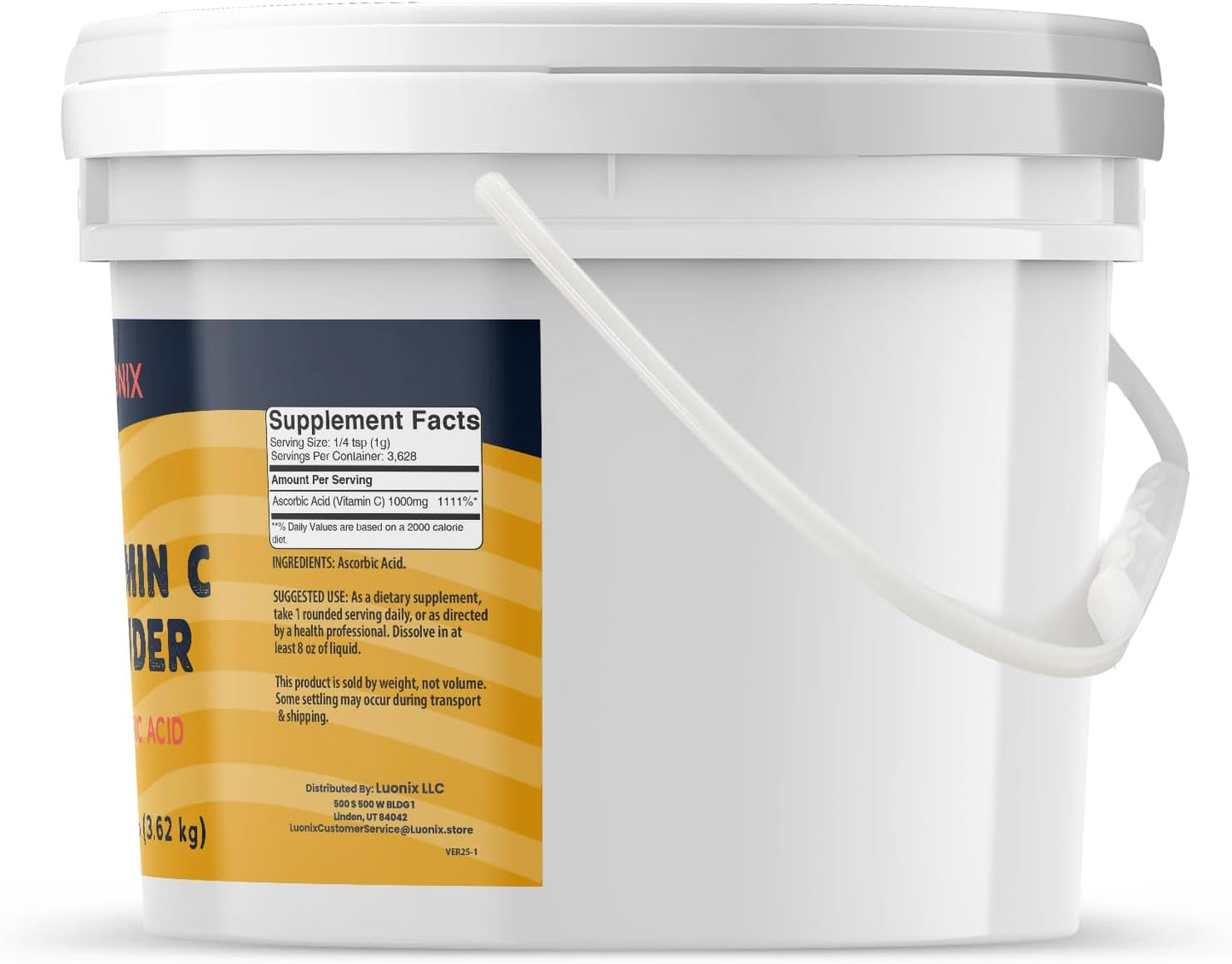 Luonix Vitamin C Powder, 1 Gallon Bucket - Ascorbic Acid Supplement - görsel 2